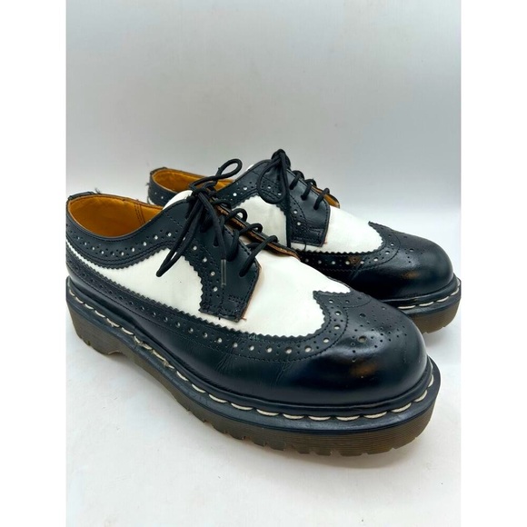 Dr. Martens Shoes - Dr. Martens Made in England Rare VTG Black White Brogue Oxford Wingtip & Chunky